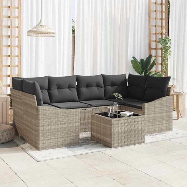 vidaXL Set di divani con cuscino 7 pcs Grigio chiaro polyrattan
