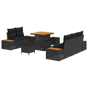 vidaXL Set Divano da Giardino 8 pz 7-Numero di posti Nero