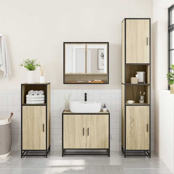vidaXL Set Mobili da Bagno 4 pz Rovere Sonoma in Legno Multistrato