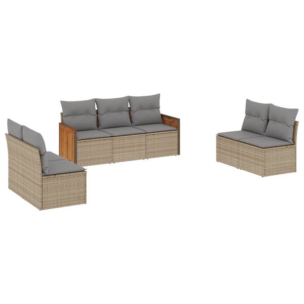 vidaXL Set Divani da Giardino 7 pz con Cuscini Beige in Polyrattan
