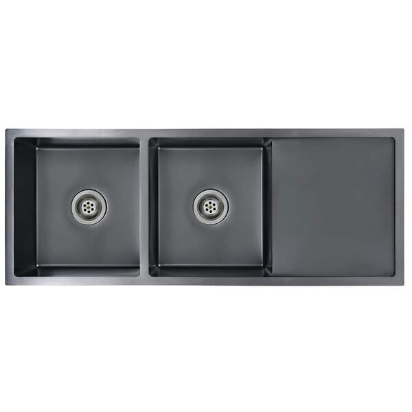 vidaXL Lavello da Cucina Lavorato a Mano Nero in Acciaio Inox