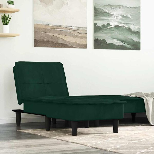 vidaXL Chaise Longue in Velluto Verde Scuro