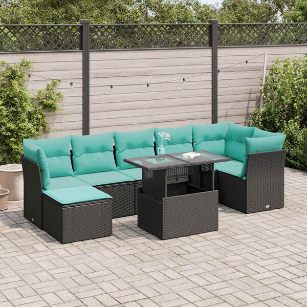vidaXL Set Divani da Giardino con Cuscini 8pz Nero Polyrattan Acacia