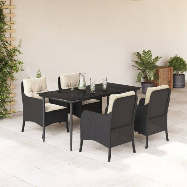 vidaXL Set da Pranzo da Giardino 5 pz Nero con Cuscini in Polyrattan