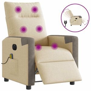 vidaXL Poltrona Reclinabile Massaggiante Elettrica Crema in Tessuto
