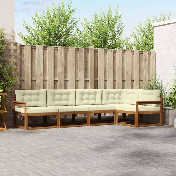 vidaXL Set di divani da esterno con cuscino 5 pcs Naturale e Crema