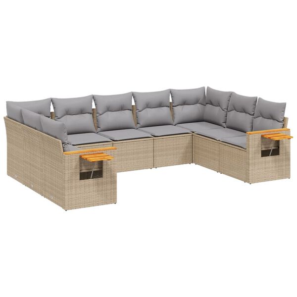 vidaXL Set Divano da Giardino 9 pz con Cuscini Beige in Polyrattan