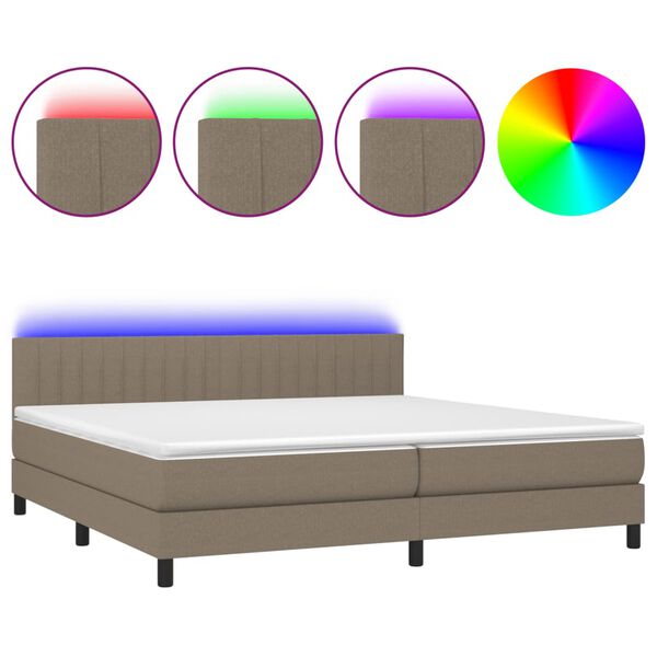 vidaXL Letto a Molle Materasso e LED tortora 200x200cm in Tessuto