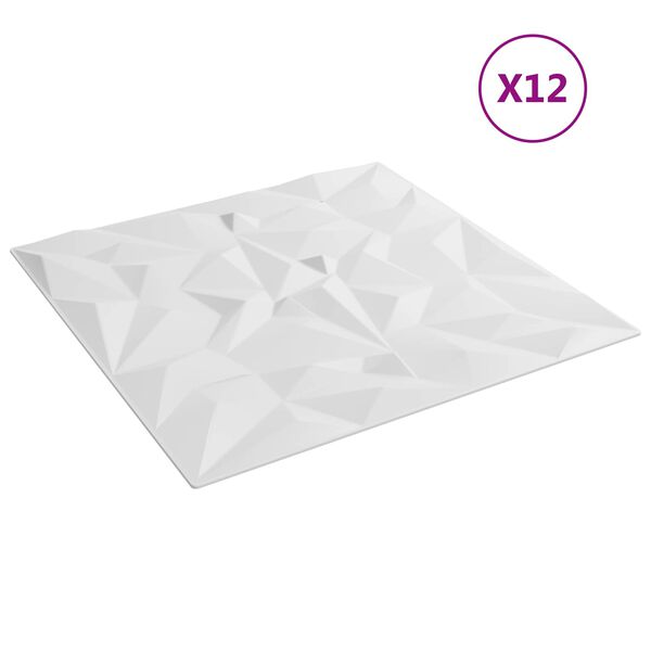 vidaXL Pannelli da parete 12 pcs Bianco 50 x 50 cm Schiuma XPS