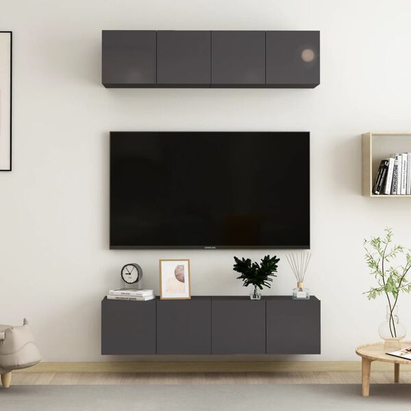 vidaXL Mobili TV 4 pz Grigio Lucido 60x30x30 cm in Legno Multistrato