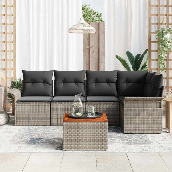 vidaXL Set Divano da Giardino con cuscino 6 pcs Grigio polyrattan