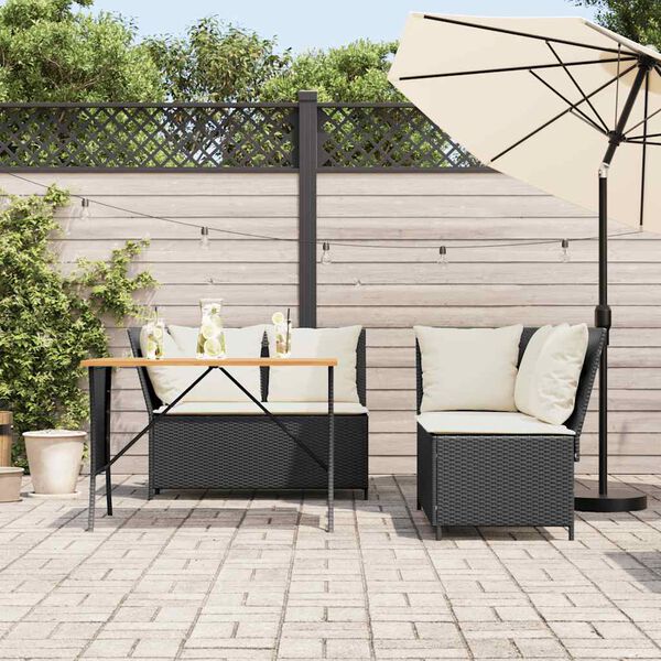 vidaXL Set Divani da Giardino 3 pz con Cuscini in Polyrattan Nero