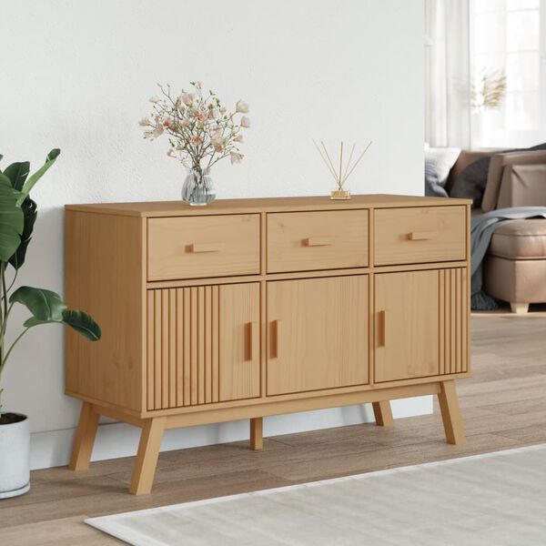 vidaXL Credenza OLDEN Marrone 114x43x73,5 cm in Legno Massello di Pino