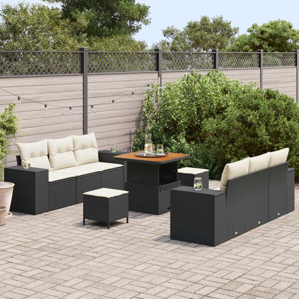 vidaXL Set Divano da Giardino con cuscino 9 pcs Nero Poly Rattan