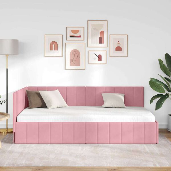 vidaXL Cornice del letto ad angolo Rosa 90 cm x 190 cm Velluto