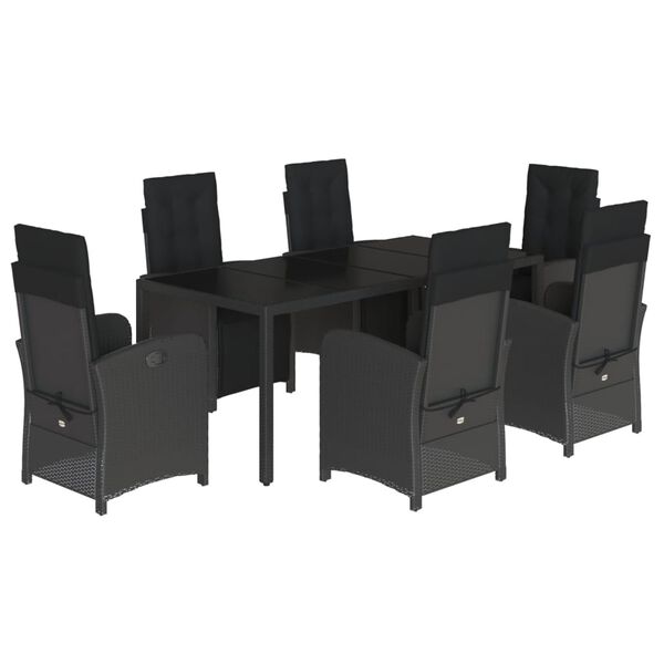vidaXL Set da Pranzo da Giardino 7 pz Nero con Cuscini in Polyrattan