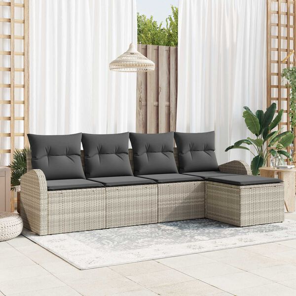 vidaXL Set di divani con cuscino 5 pcs Grigio chiaro polyrattan