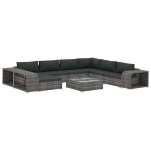 vidaXL Set Divani da Giardino 10 pz con Cuscini in Polyrattan Grigio