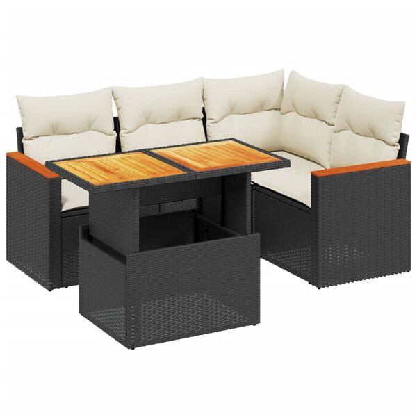 vidaXL Set Divani da Giardino 5 pz con Cuscini in Polyrattan Nero