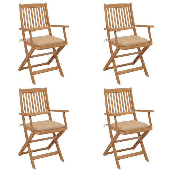 vidaXL Sedie da Giardino Pieghevoli 4 pz con Cuscini Massello Acacia