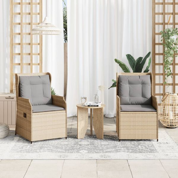 vidaXL Sedie Reclinabili da Giardino 2pz con Cuscini Beige Polyrattan