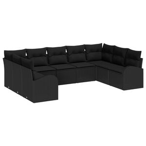 vidaXL Set Divano da Giardino con cuscino 9 pcs Nero polyrattan
