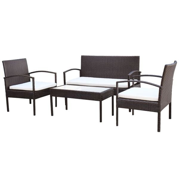 vidaXL Set Divani da Giardino 4 pz con Cuscini in Polyrattan Marrone