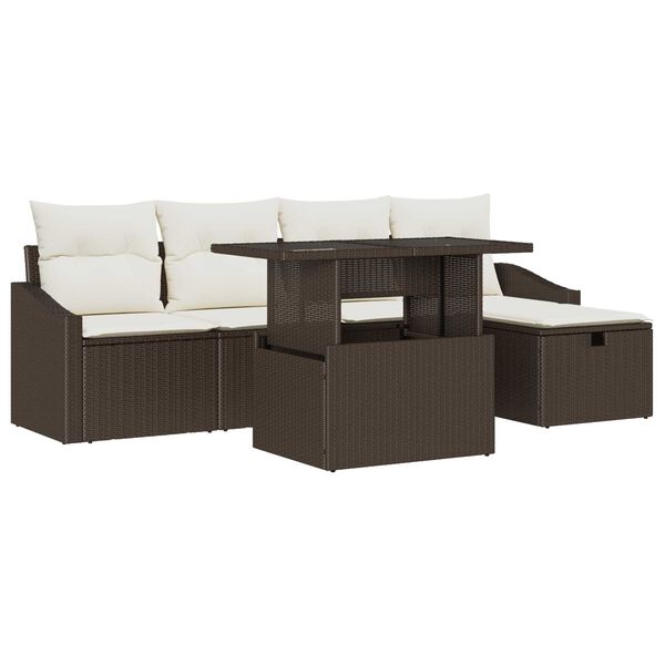 vidaXL Set Divano da Giardino con cuscino 6 pcs Marrone polyrattan