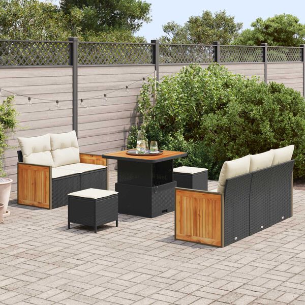 vidaXL Set Divano da Giardino 10 pcs Nero e Crema polyrattan