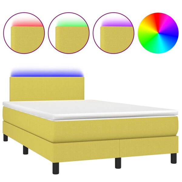 vidaXL Letto a Molle con Materasso e LED Verde 120x200cm in Tessuto