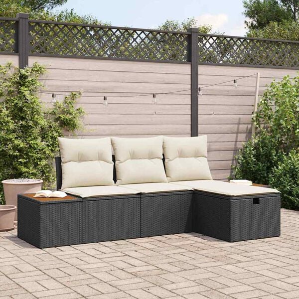 vidaXL Set Divano da Giardino con cuscino 4 pcs Nero polyrattan