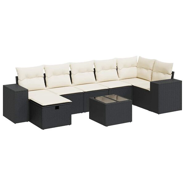 vidaXL Set Divani da Giardino con Cuscini 8 pz Nero in Polyrattan