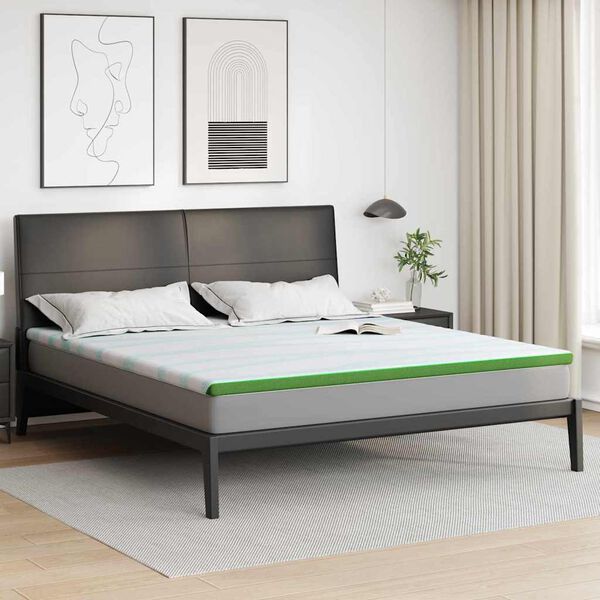 vidaXL Topper per materasso Bianco e Verde 200 x 200 cm