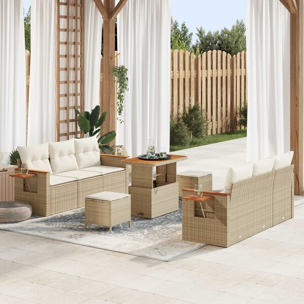 vidaXL Set Divano da Giardino 11 pcs Beige e Crema polyrattan