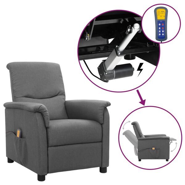vidaXL Poltrona Alzapersona Massaggiante Grigio Chiaro Tessuto