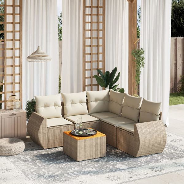 vidaXL Set Divano da Giardino 6 pz con Cuscini Beige in Polyrattan