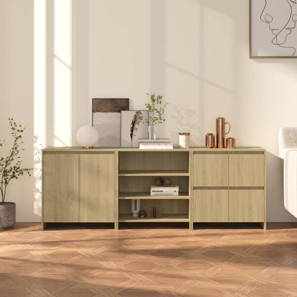 vidaXL Credenze 3 pz Rovere Sonoma in Legno Multistrato