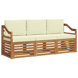 vidaXL Set divani 3 pcs Naturale e Crema Legno di Acacia Massello