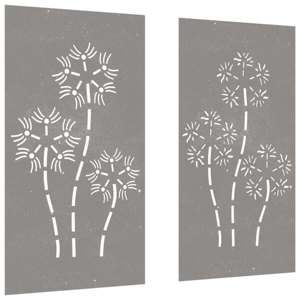 vidaXL Decorazioni Muro da Giardino 2pz 105x55 cm Fiore Acciaio Corten