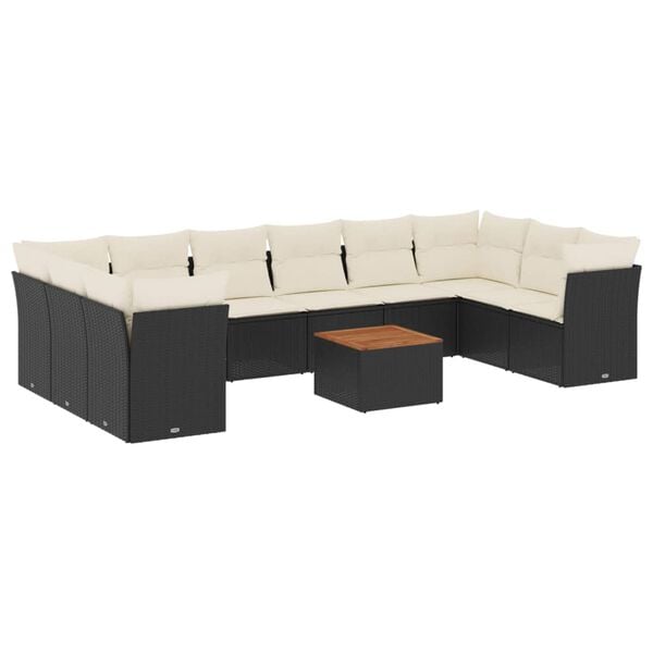vidaXL Set Divani da Giardino 11 pz con Cuscini in Polyrattan Nero
