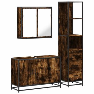 vidaXL Set Mobili da Bagno 3 pz Rovere Fumo in Legno Multistrato