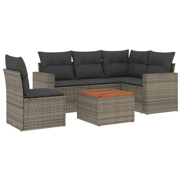 vidaXL Set Divano da Giardino 6 pz con Cuscini Grigio in Polyrattan
