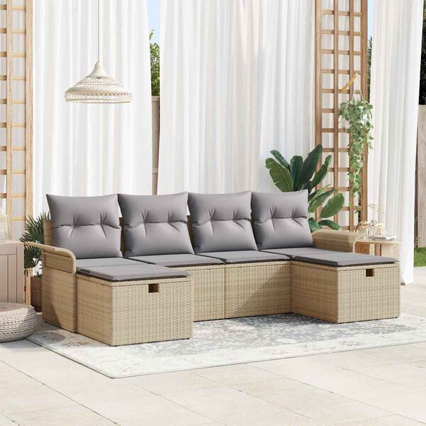 vidaXL Set Divano da Giardino 6 pcs Beige e Grigio Chiaro polyrattan