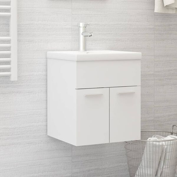 vidaXL Mobile Bagno con Lavabo Integrato Bianco in Legno Multistrato