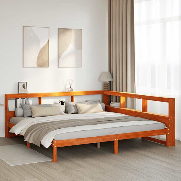 vidaXL Letto Libreria senza Materasso Marrone Cera 180x200 cm in Pino
