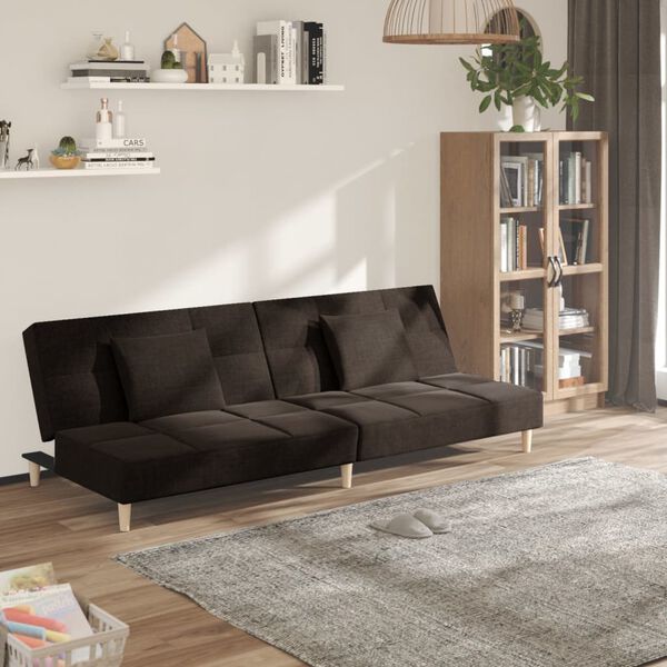 vidaXL Divano Letto a 2 Posti con 2 Cuscini Marrone Scuro in Tessuto