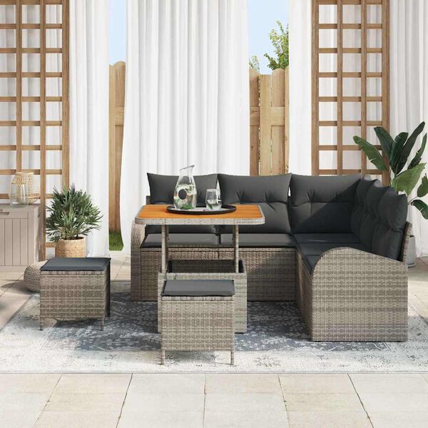 vidaXL Set Divano da Giardino con cuscino 8 pcs Grigio polyrattan