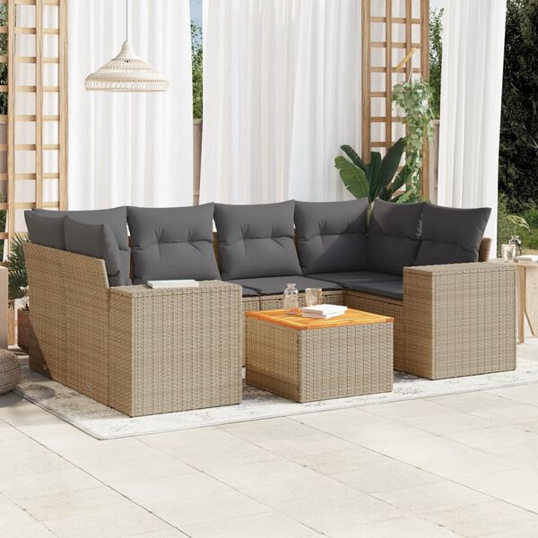 vidaXL Set Divani da Giardino 7 pz con Cuscini Beige in Polyrattan