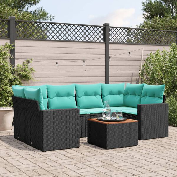 vidaXL Set Divani da Giardino 7 pz con Cuscini Nero in Polyrattan