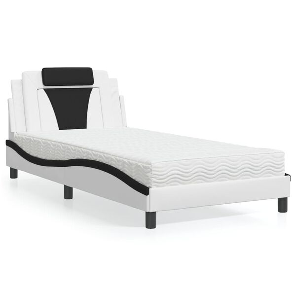 vidaXL Letto Viana con Materasso Bianco e Nero 100x200 cm in Similpelle